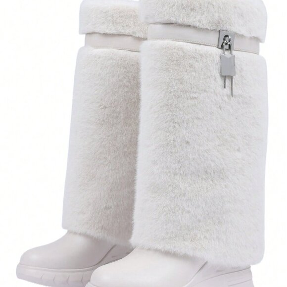 MODA ME COUTURE Shoes - Beige Outdoor Women's Fluffy Knee Snow Boots